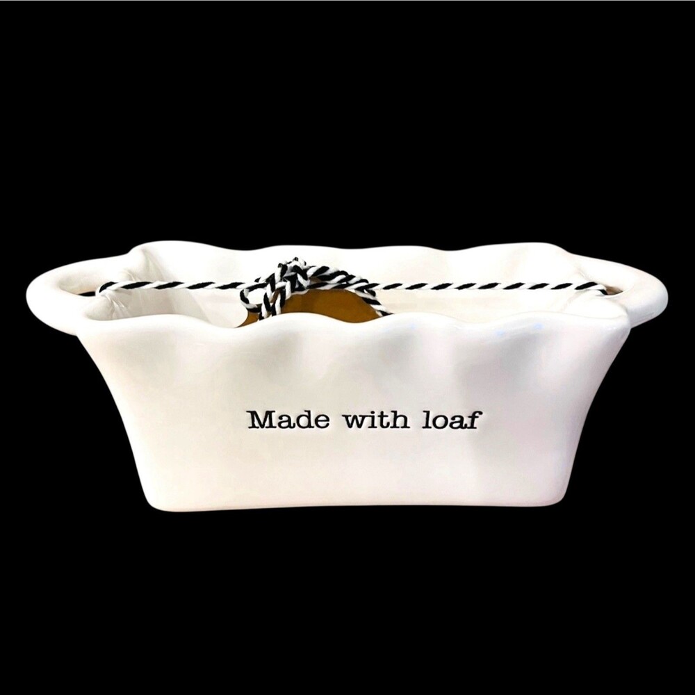 Mud Pie Ceramic 8 Inch Mini Loaf Pan "Made With Loaf" NEW